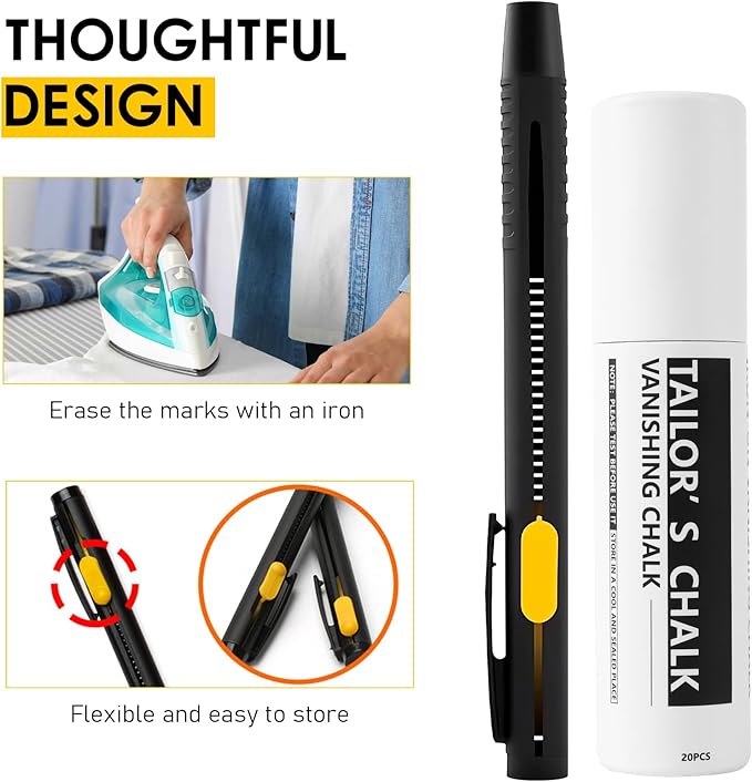 Heat Erasable Fabric Marker for Sewing,Sewing Chalk DIY Markers Pen for Quilting, Embroidery,Washable Erasable Replaceable Refill Marker Pen, Suitable for Cotton, Knitted Fabrics(1Pen+20Refills)