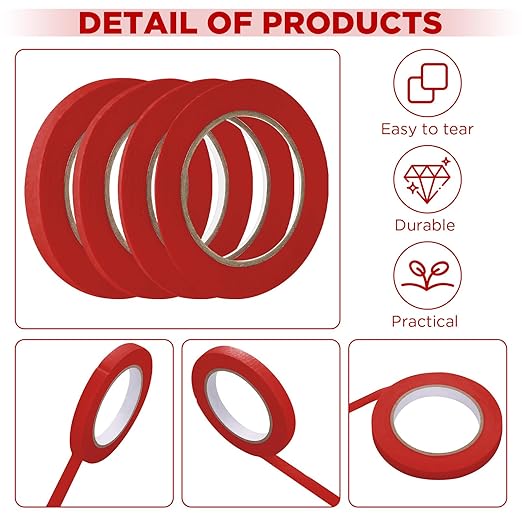 Epakh 4 Rolls Pinstripe Tape, Masking Tape in 1/16, 1/8, 1/4 and 1/2 Inch Wide, for Painters Automotive DIY Car Auto Paint Art (Red,55 yd)