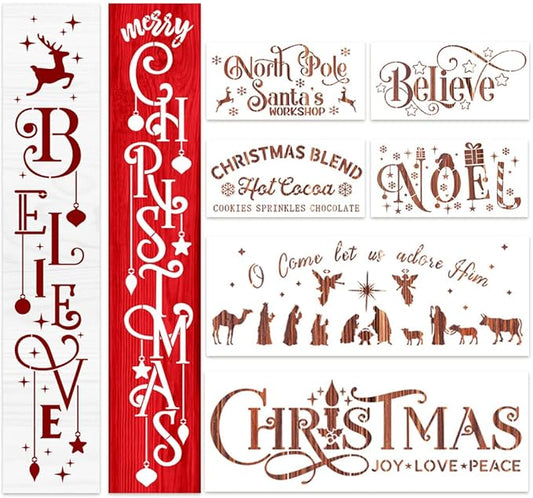 Christmas Stencils for Painting on Wood Porch Christmas Stencil Large Believe Xmas Holiday Stencils for Door Mats Window Glass Fabrics Crafts