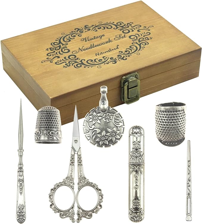 Vintage Embroidery Scissors Set, European Style Stainless Steel Sewing Tools for Sewing, Craft, Art Work, Needlework, Silver