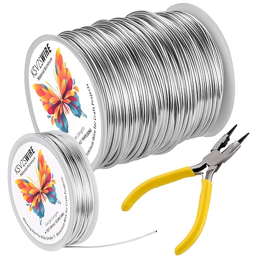 16 Gauge(1.5mm) Aluminum Wire 164 Feet(50M) KSVZS Bendable Metal Wire for Crafts, Sculpting, Armature, Jewelry Making【3-in-1】+18Gauge(1.0mm) 32.8Ft(10M)+1 Pliers(Silver)…