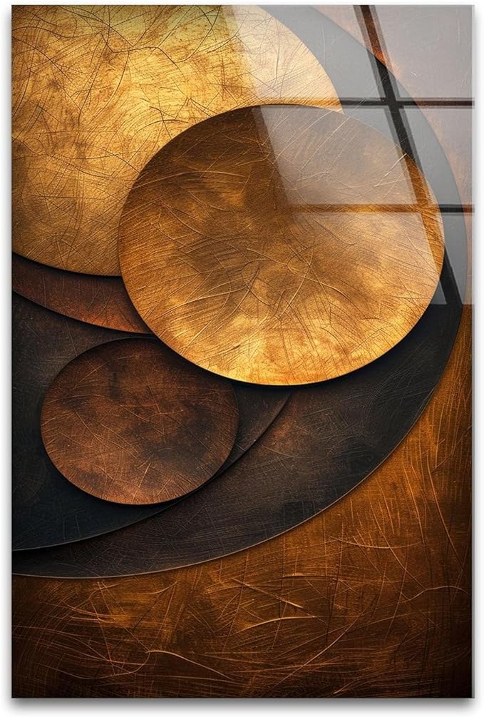 My Photostation.com 24Wx30H'' Bronze Art Deco Geometric Motifs Glass Wall Art Tempered Glass Printing Wall Decor Large Wall Art Wall Hangings