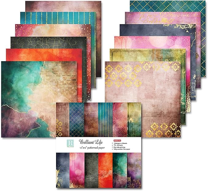 Scrapbook Paper Pad 12x12, Foil Floral Patterned Cardstock Paper Pads, Single-Sided Decopodge Paper, Vintage Decorative Craft Paper, Scrapbooking Junk Journal Gift Card Making Supplies - 24Sheet…