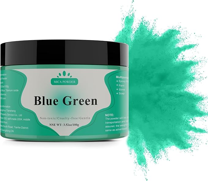 Mica Powder - 100g Mica Powder for Epoxy Resin - Metallic Color Pigment for Resin, Soap, Bath Bombs, Eye Shadow, Nails, DIY Crafting Projects etc. (Blue Green)