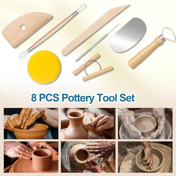Amrules Clay Tools Kit, 8 PCS Pottery Tools, Practical Polymer Sculpting Tool Kit, Air Dry Clay Tool Set Suitable for Adults, Pottery Craft, Dotting, Drawing, Modeling, Shaping