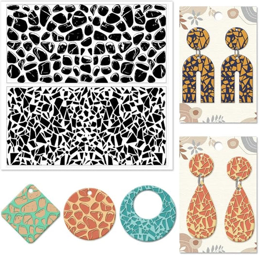 CHGCRAFT Tile Pattern Polymer Clay Texture Sheets Pebble Texture Silicone Clay Texture Stamp Clay Modeling Pattern Pad Texture Sheets for Earrings Jewelry Making