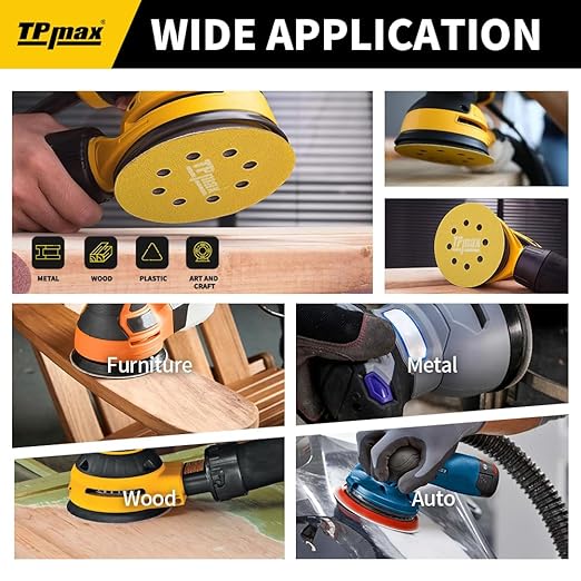 100PCS 5 Inch 240 Grit 125mm 8 Hole Sanding Discs Sandpaper - Premium Gold Round Hook and Loop for Random Orbital Sander - Ideal for Wood, Metal, Automotive