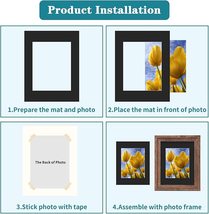 ZBEIVAN 11x14 Black Picture Mats with Core Bevel Cut Frame Mattes for 8x10 Pictures - Pack of 5