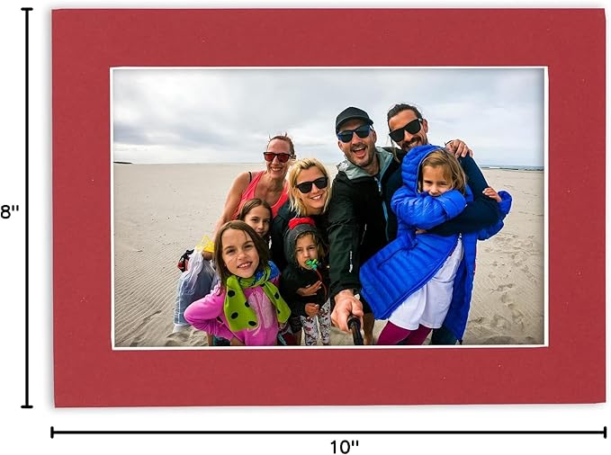 Pack of Ten Acid Free 8x10 Mats Bevel Cut for 5.5x8.5 Photos - Deep Red Precut Matboards With Backing Boards and Self Seal Photo Mat Bags For Pictures, Photos, Framing - 4-ply Thickness