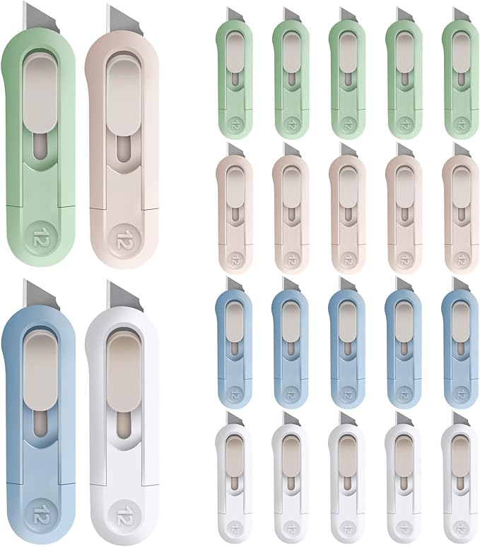 DIYSELF 24 Pack Box Cutter Retractable, Small Utility Knife, Sharp Box Knife, High Carbon Steel Box Opener, Razor Box Knife, Multifunctional Boxcutters for Office, Home, Arts and Crafts, Hobby