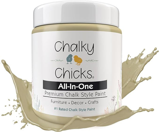 Chalky Chicks All-in-One Chalk Paint for Furniture or Cabinet - 4 Fl Oz - Matte Finish Olive Wood (Taupe) for Metal, Wood Furniture Paint - No Sanding All-in-One for Home Decor & Crafts, USA Made