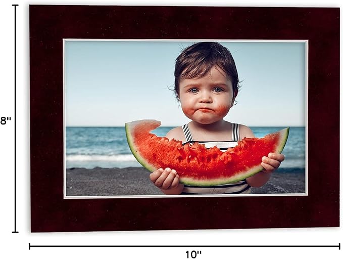 8x10 Mat Bevel Cut for 5x8 Photos - Acid Free Dark Red Suede Precut Matboard - For Pictures, Photos, Framing - 4-ply Thickness