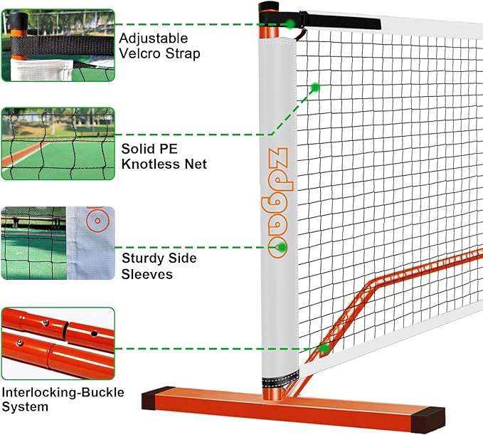 Zdgao Pickleball Set with Net for Driveway, 22 FT Regulation Size Pickle Ball Net Set with Pickleballs, Court Markers and Carry Bag, Steady Metal Frame for Outdoor, Indoor Court