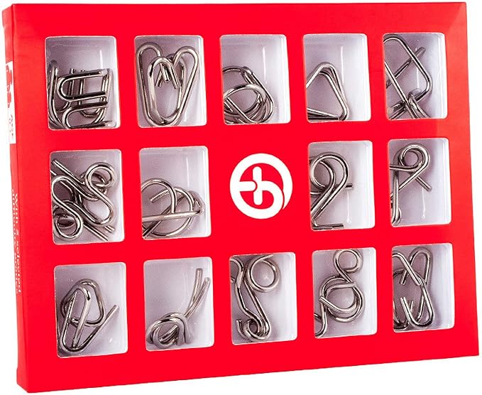Ahyuan 15 Pieces IQ Test Mind Game Toys IQ Toys Brain Teaser Metal Wire Puzzles Magic Trick Toy Metal IQ Puzzle for Kids and Adults