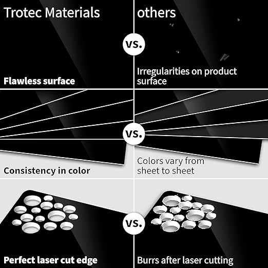 Trotec TroLase | 12"x20"x1/16", 4 Pcs | Gloss Black/White | 2 Ply | Modified Acrylic | Laser Engraving Double Color Plastic Sheet | Engraving Blanks for Laser, Saw, Guillotine | Made in USA