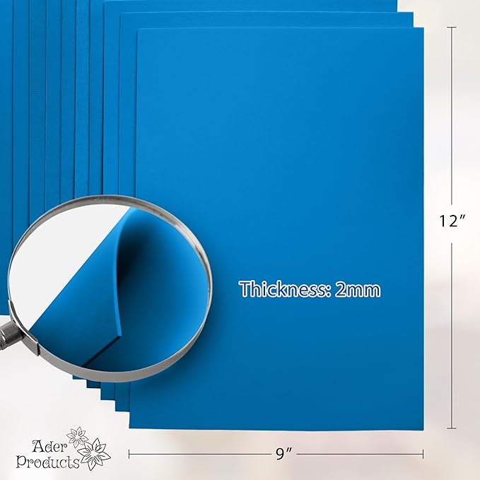 Blue EVA Foam Sheets for Crafts, 9 x 12 Inch, 2mm Thickness, 15 Pack – Ideal for DIY Arts and Crafts, Foam Paper for Kids, Cosplay and Costumes
