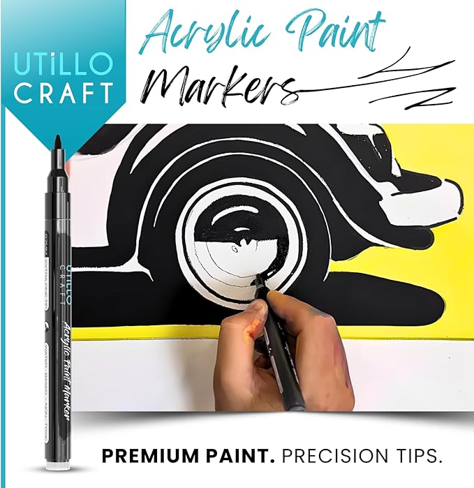 Utillo Craft Black Extra Fine Paint Pens (8-Pack) - 0.7mm Precision-Manufactured Japanese Tip - Quick-Drying, Permanent, Waterproof - For Stone, Wood, Glass, Paper, Fabric, Canvas, Metal & More