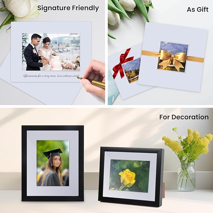 Falling in Art 5 Pack Acid Free 9x12'' White Picture Mats Board Show Kit for 6x8'' Photos, 4-Ply Beveled Pre-Cut Photo Mats with Backing Board for Frames, Artwork and Prints