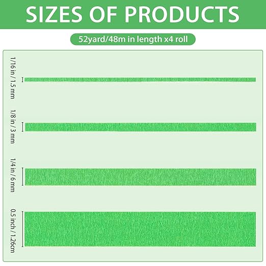 QDiShi 4 Rolls Fine Line Tape(Green), Fineline Masking Tape in 1/16, 1/8, 1/4 and 1/2 Inch Wide x 52 Yard Long, Automotive Masking Tape for DIY Car Auto Paint Art