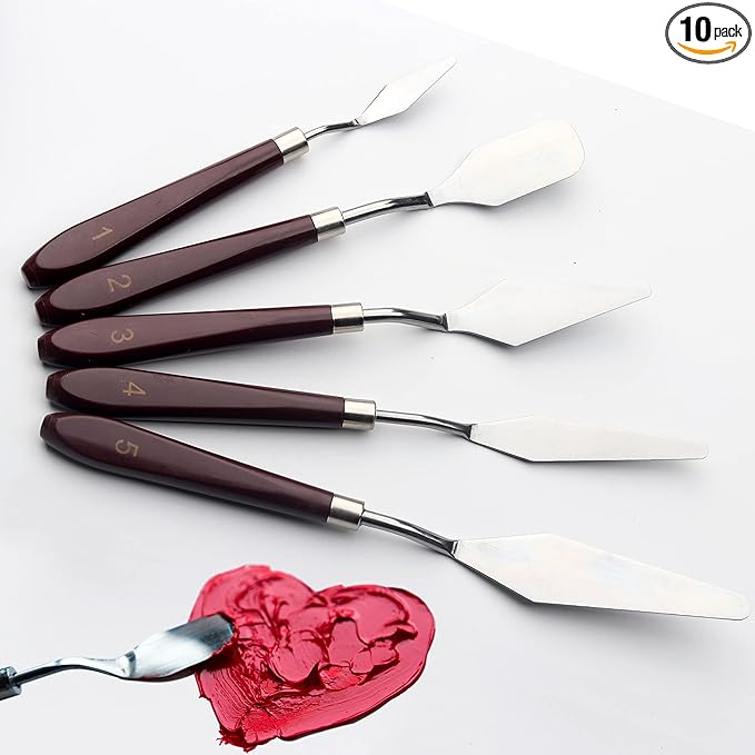 Palette knifes Painting Knife Set for Oil, Acrylic Paint,Cake Decorating,Stainless Steel Pallet Knife Paint Knife Art Spatula for Various Types of Painting,ColorMixing,Smearing (10)