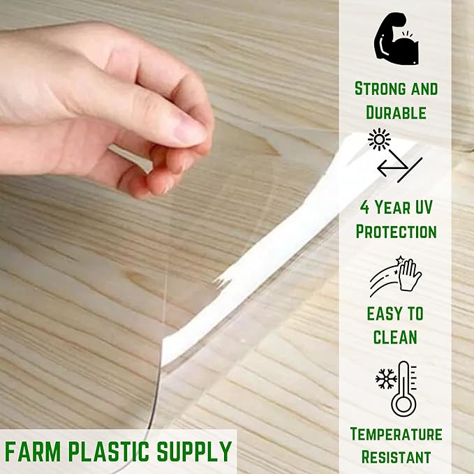 Farm Plastic Supply - Clear Vinyl Sheeting - 15Mil - (4' 6" x 5') - Vinyl Plastic Sheeting, Clear Vinyl Sheet for Storm Windows, Covering, Protection, Tablecloth Protector