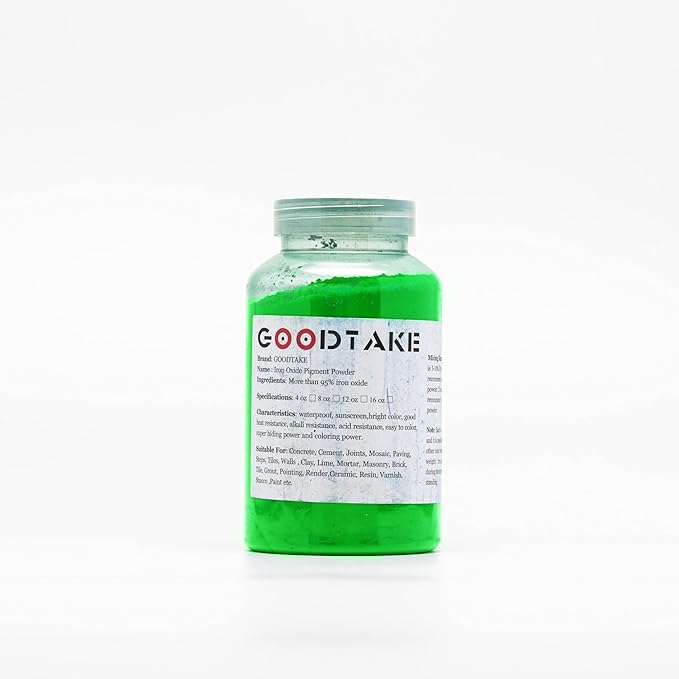 GOODTAKE Concrete Pigment, Grass Green Iron Oxide Pigment Powder, Concrete Cement Dye Color Pigment for Pastel Tile Paint Concrete Cement Mortar Grout (Grass Green, 8 oz)