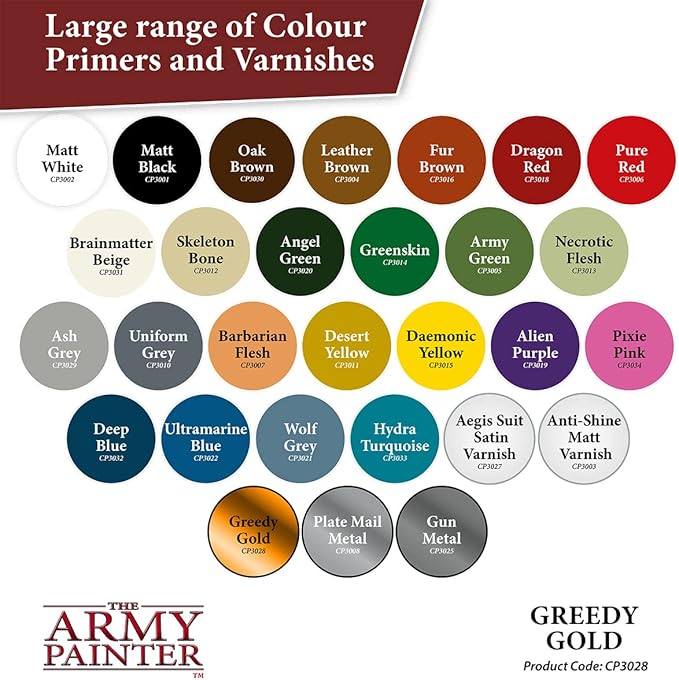 The Army Painter Colour Primer Greedy Gold, 400 mL Acrylic Spray Primer, Spray Paint for Miniature Priming Basecoat, Tabletop Roleplaying, Boardgames, and Wargames Miniature Modelling
