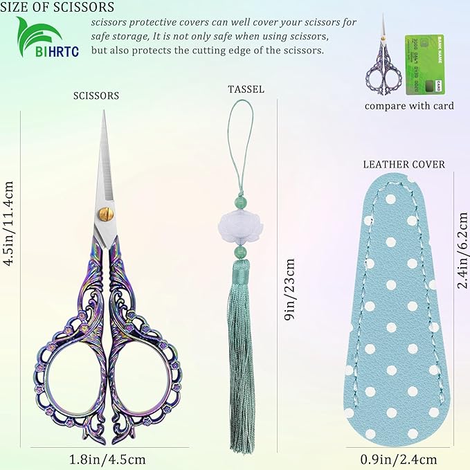 BIHRTC 4.5Inch Small Embroidery Scissors Stork Crane Scissor with Cover Tassel Bird Stainless Steel Tip Dressmaker Shears for Crafting Thread Cutting Sewing DIY Artwork Housework Cross
