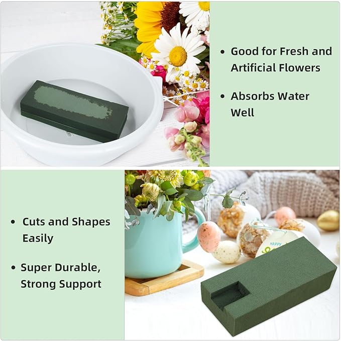 Gardace 2 Pack Floral Foam Blocks Each (8.7"L x 3.5"W x 2"H), Green Wet and Dry Floral Foam, Used for Fresh Flowers and Artificial Flowers, Plant Foam is Suitable for Wedding, Festival Decoration