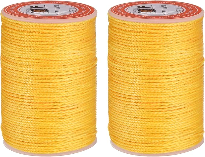 uxcell Round Leather Sewing Waxed Thread, 55m / 60 Yards Polyester Wax String, 0.80mm Wax Stitching Cord for Leather Crafts, Bookbinding, Bracelets Braided, Yellow, 2pcs
