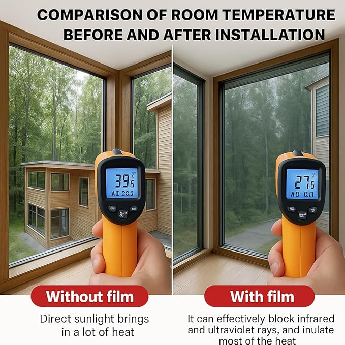 Rockrose Professional Window Tint for Home – One Way Privacy Window Film for Home Offices Heat Blocker Reflective Adhesive Mirror Tint with 99% UV Block – Black-Silver 36 in x 25FT