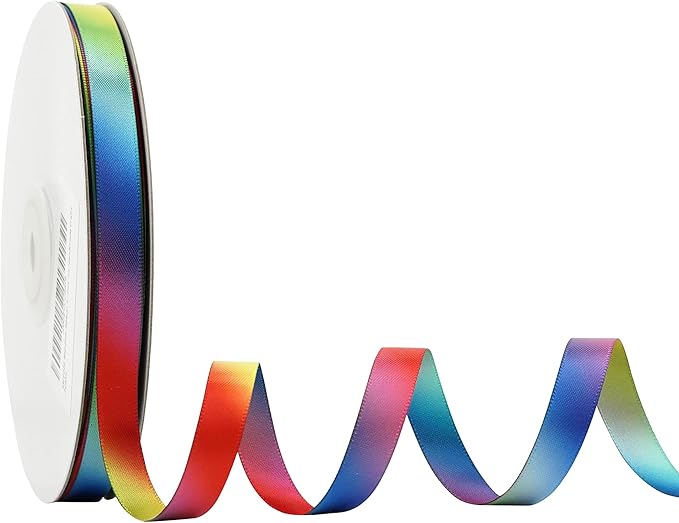 MEEDEE Rainbow Satin Ribbon - 3/8 inch Colored Ribbon for Crafts, Gift Wrapping, Birthday Party, Pride Party, Wedding Decorating - 50 Yards
