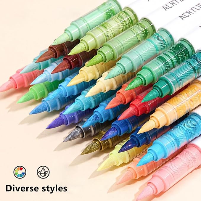 Water Based Acrylic Paint Markers, 9 Colors Acrylic Paint Pens Set with Soft Brush Tip, Marker Pen for Rock Painting, Egg, Wood, Glass, Paper, Mugs, Acrylic Painter Ink (Maillard Series)