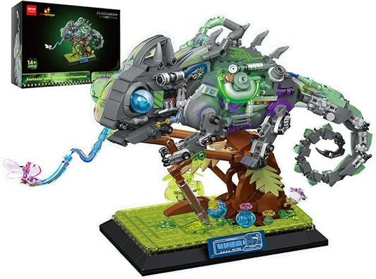 JMBricklayer Adult Building Sets Mechanical Chameleon 70124, Cool Rainforest Animals Collectible Display Model with Base, Creative Design Building Toys Gifts for Adults Men Boys Girls 14+