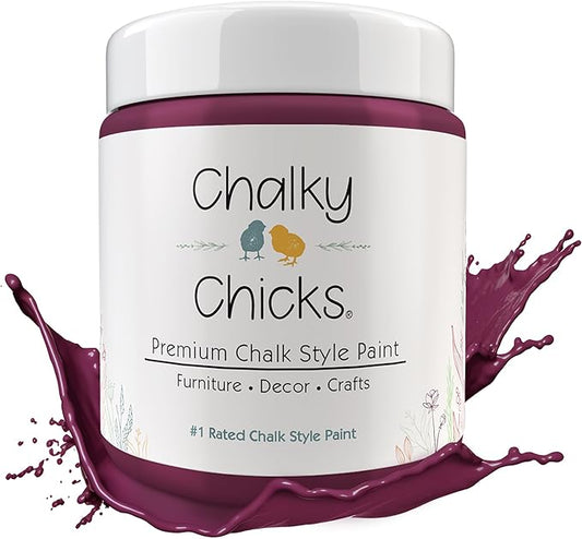 Chalky Chicks All-in-One Chalk Paint for Furniture or Cabinet - 8 Fl Oz - Matte Finish Logan Berry (Plum) for Metal, Wood Furniture Paint - No Sanding All-in-One for Home Decor & Crafts, USA Made