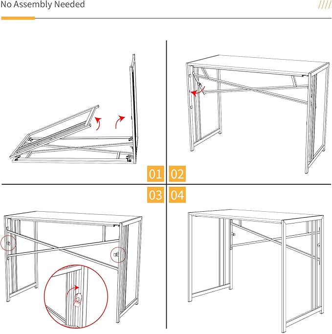 Folding Desk 40 inch Writing Gaming Computer Camping Desk, No Assembly Required Home Office Table, Grey