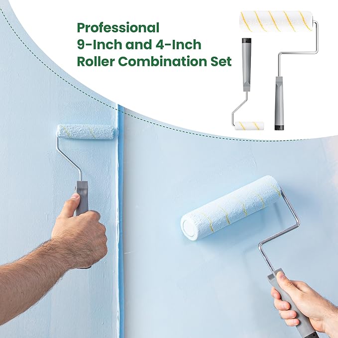 VOOMEY 17 Piece Paint Roller Kit - Paint Rollers 9"4", Paint Roller Frame，Paint Trays, Microfiber Roller Cover, Paint Kit for House Painting,Paint Brushes for Painting Walls