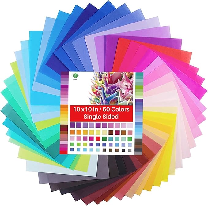 Opret Origami Paper Large, 100 Sheets 9.8x9.8 inch 25x25 cm Origami Paper 50 Vivid Colors Single Sided for Arts and Crafts Projects