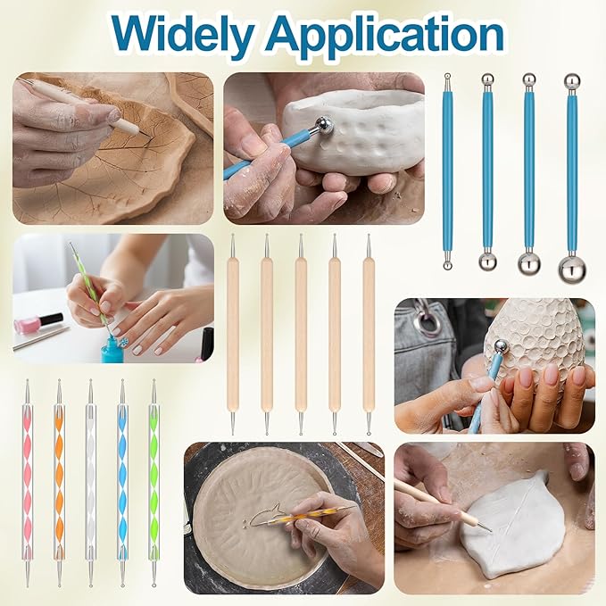 Amrules 14Pcs Dotting Styluses Tools with Box, Double Side Stainless Steel Ball Head Dot Art Kit for Clay Modeling, Rock Painting, Pottery Embossing, Nail Art, Practical Dotting Tool for Adults