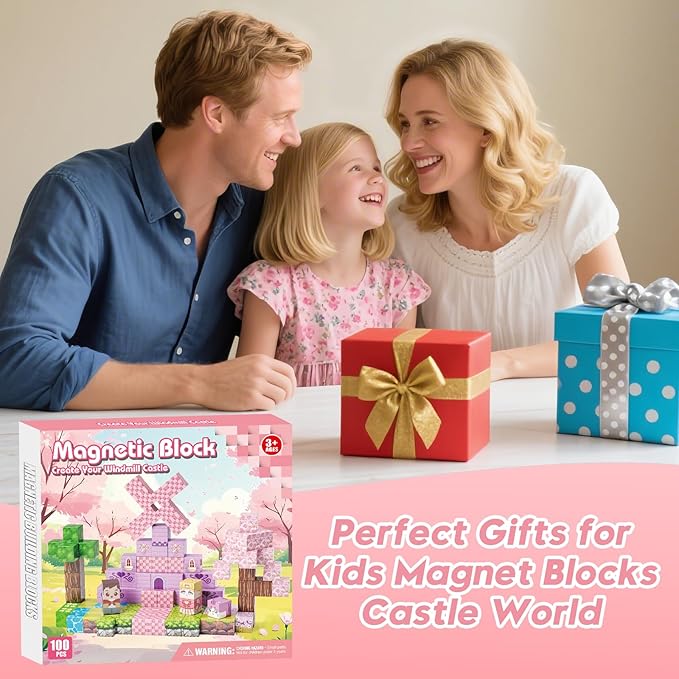 Magnetic Blocks, Magnetic Building Blocks 100pcs, STEM Sensory Toys with Princess Castle Build–Creative Magnet Tiles for Toddlers Ages 3+, Boys & Girls–Christmas Birthday Party Kids Gifts