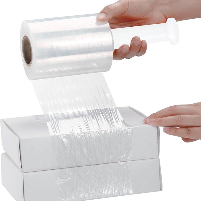 PSBM Mini Stretch Wrap with Handle, 18 Pack, 3 Inch x 1000 Feet, 55 Gauge, Clear High Performance Small Plastic Cling Film for Pallets Moving Storing