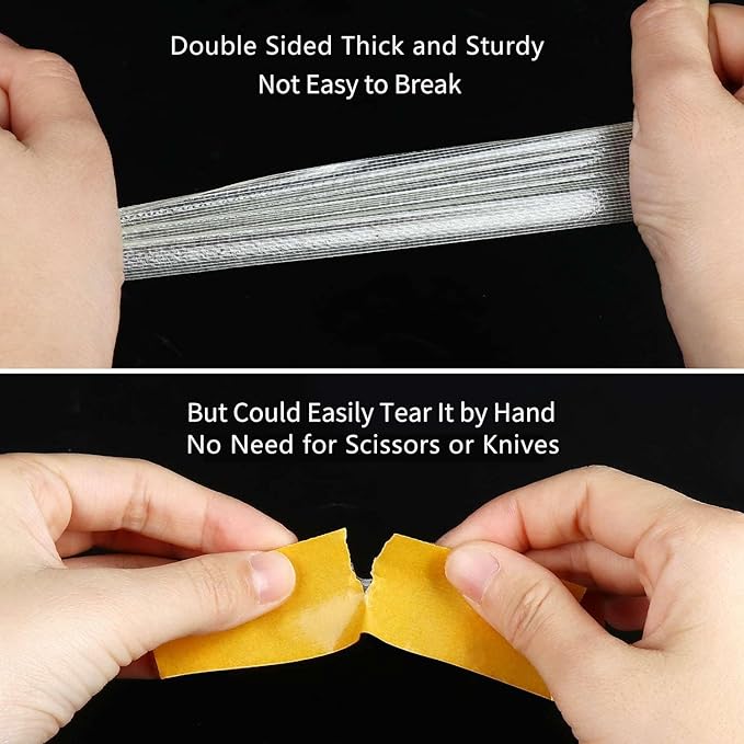 2 Pack Double Sided Tape Heavy Duty Strong Wall Adhesive with Fiberglass Mesh, Super Sticky Insistent Clear Tape, Easy Use Mounting Tape 1.4inX33FT