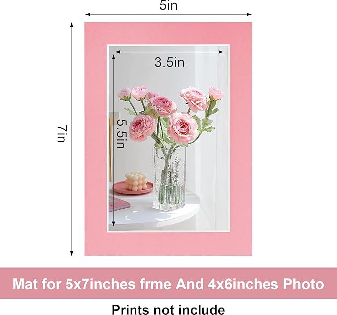 HOTUO 10 Pack 5x7 Mixed Colors Picture Mats, 4 Ply Thickness Frame Mattes for 4x6 Photo, Photo Mat with Core Bevel Cut, for Frames/Artwork/Print/Picture