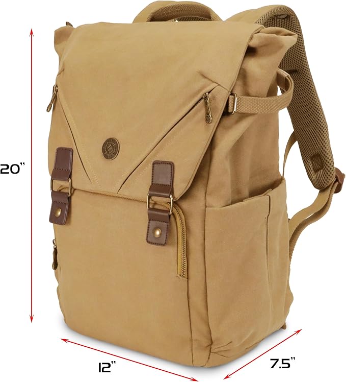 ENHANCE Venture Canvas DnD Backpack - RPG DM Bag for Dungeons and Dragons with Removable Dice Tray - Travel DnD Bag fits 4-6 Books Upright, 17" Laptop/DM Screen Slot, Luggage Slot, Chest and Map Strap