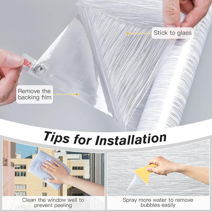 Haton Window Privacy Film, Frosted Glass Privacy Window Clings, Sun Blocking Frosting Opaque Coverings, Static Cling Removable Decorative Stickers for Home Door, Non-Adhesive 29.5" x 157.4"