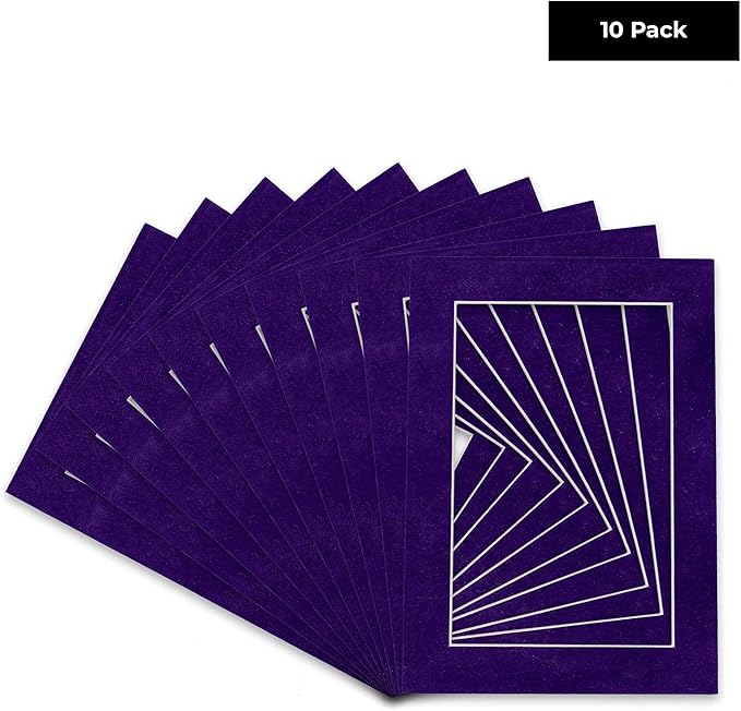 Pack of Ten Acid Free 11x14 Mats Bevel Cut for 8.5x11 Photos - Purple Crocus Suede Precut Matboards With Backing Boards and Self Seal Photo Mat Bags For Pictures, Photos, Framing - 4-ply Thickness