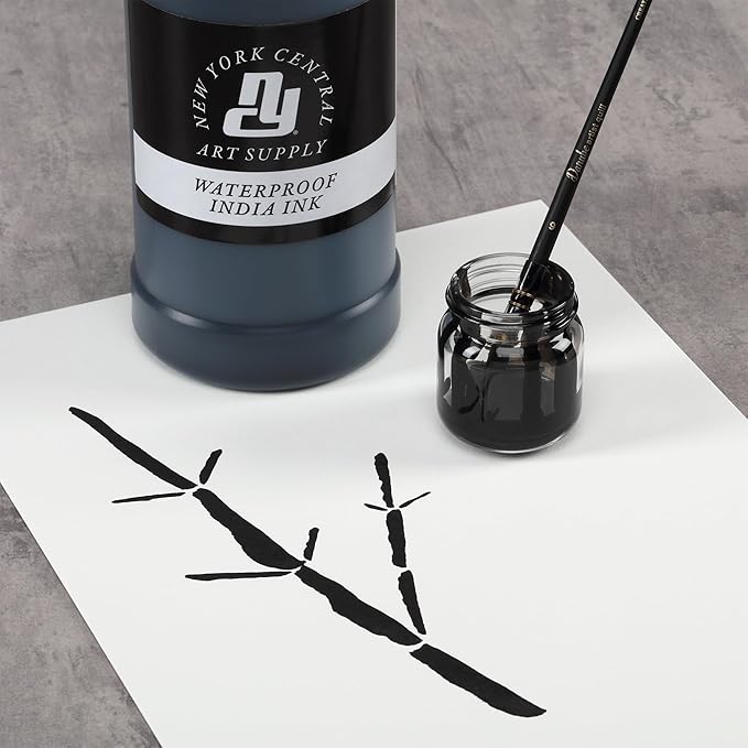 New York Central® India Ink 16oz Bottle - Make an Impact with Matte Black India Ink, Perfect for Artists, Calligraphy, Illustrations, & More!