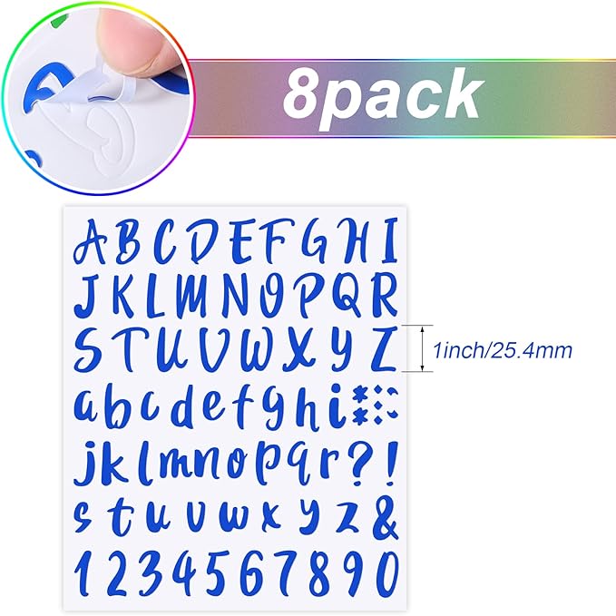 Outus 576 Pieces 8 Sheets Letters Stickers Self Adhesive Vinyl Letter Alphabet Number Stickers Mailbox Numbers Sticker, Decals for Classroom Decor, Sign, Door(Bright Color,1 Inch)