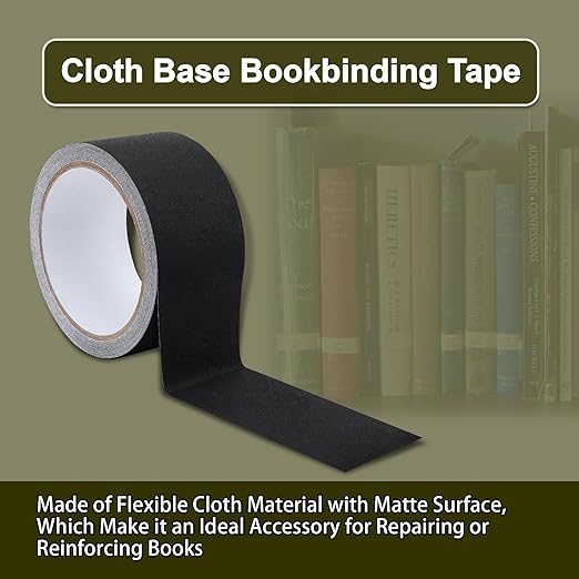 Cloth Bookbinding Repair Tape Matte Book Repair Tape 2 Inch by 33 Feet Self Adhesive Non Reflective Cloth Tape for Old Books Antique Books Daily Supplies (Black)