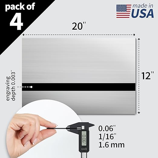 Trotec | Metallic Looking Acrylic Sheet | 12"x20"x1/16, 4 Pcs | Brushed Silver/Black | Metallic Finish - Scratch Resistant for Laser Engraving & Cutting,Printing,Glowforge,Name Plate | USA Made